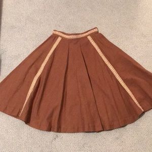 Vintage Brown A-Line Skirt with Raffia Detail